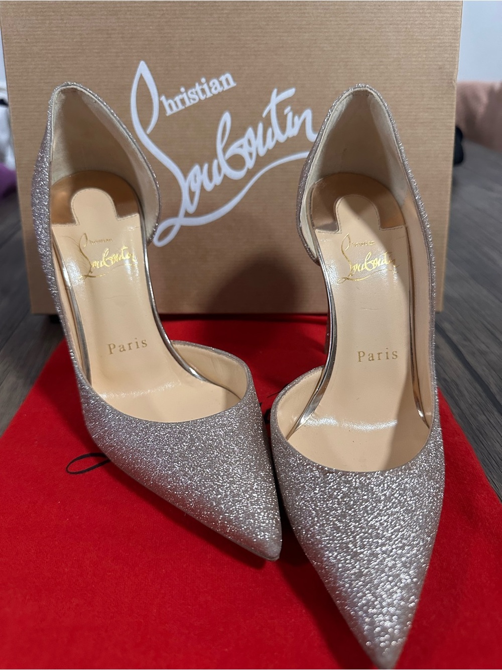 IRIZA 100 Christian Louboutin Glitter Pointed-Toe Pumps - worn once